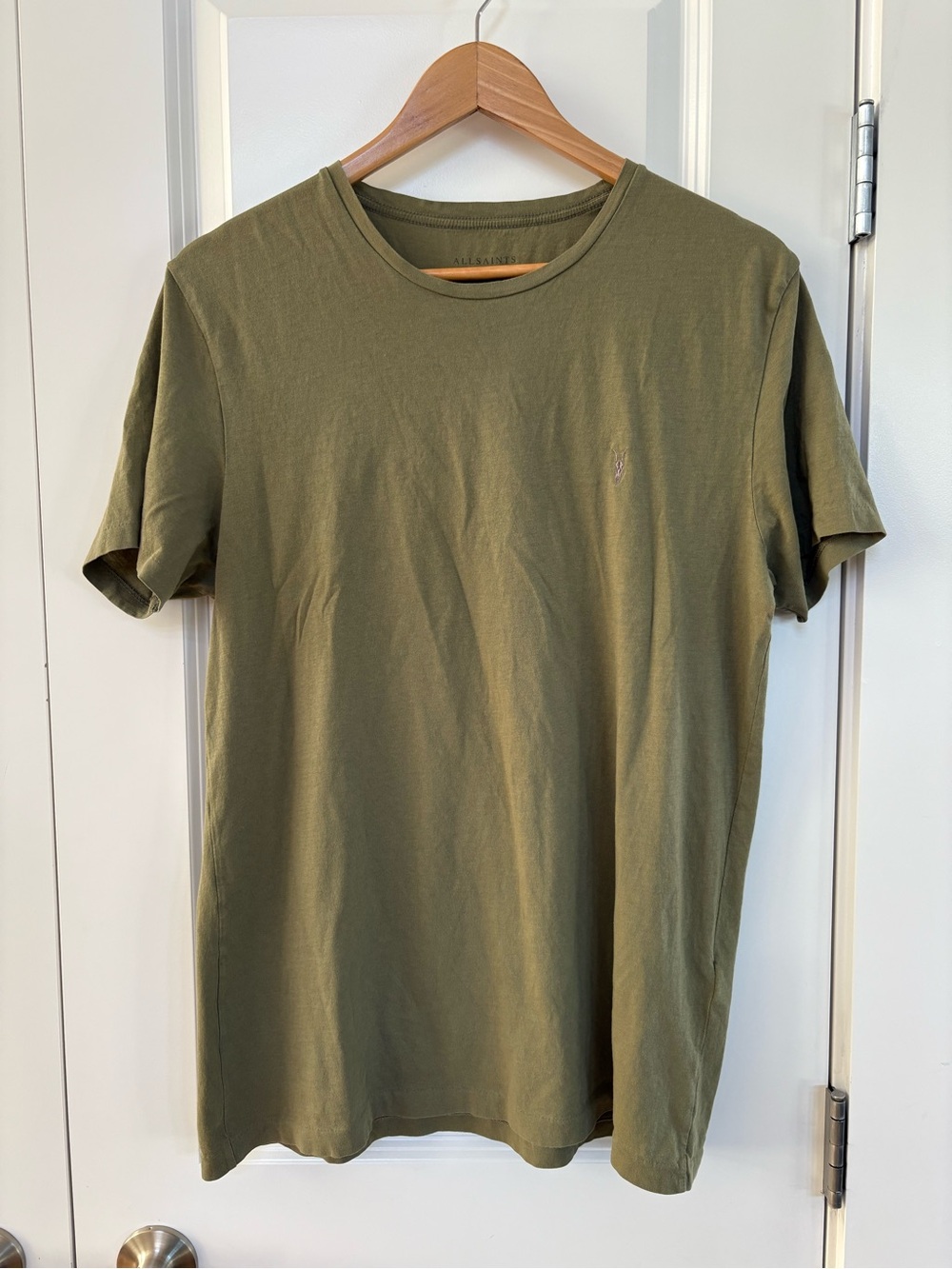 Allsaints Classic Olive Green Crewneck T-Shirt  Men's Casual Tee Large